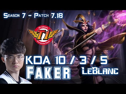 SKT T1 Faker LEBLANC vs KARMA Mid - Patch 7.18 KR Ranked