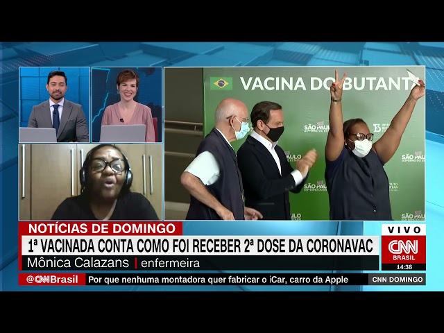 Sensação de alívio, diz enfermeira Mônica Calazans ao receber 2ª dose da vacina