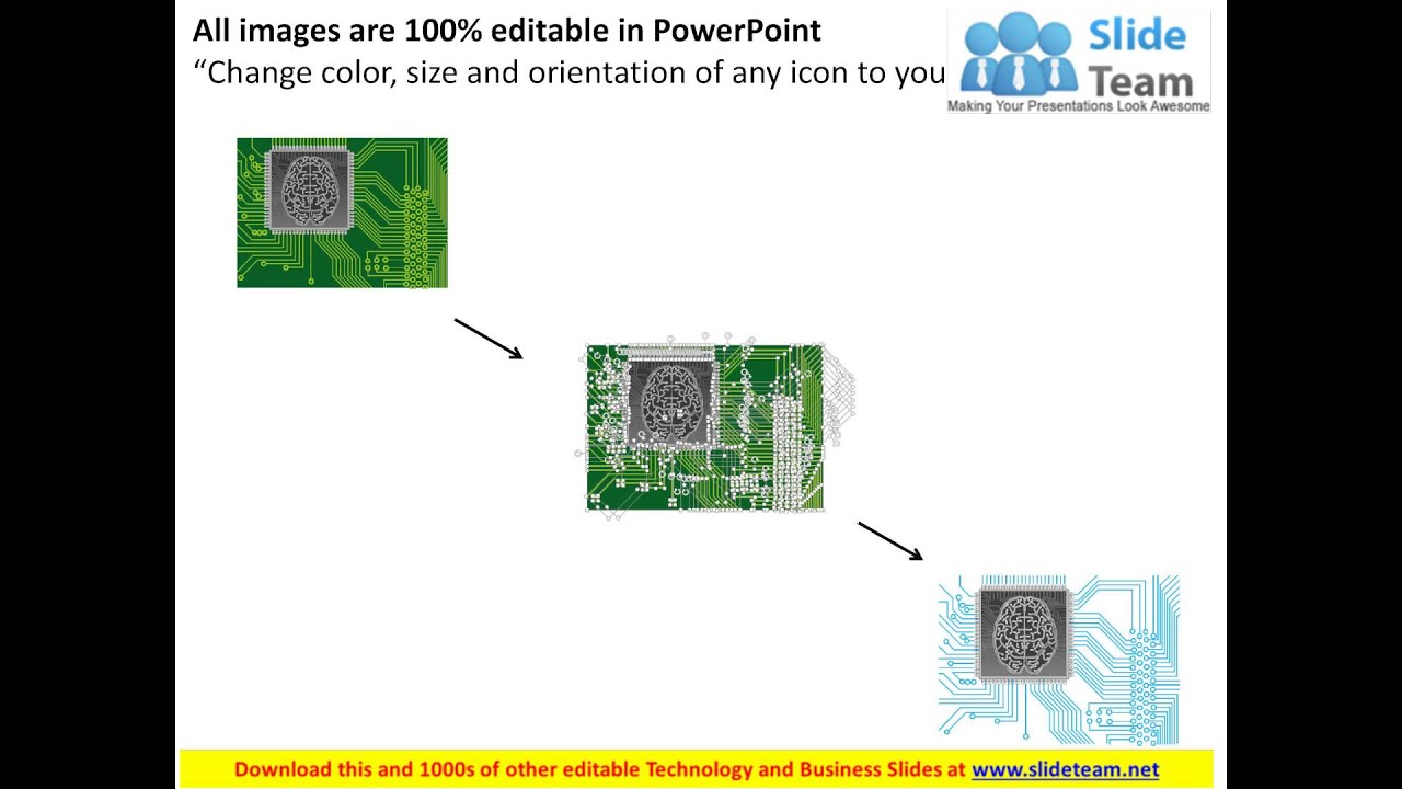 0814 Chip CPU GPU on a printed circuit board with a brain embedded on microprocessor ppt Slides
