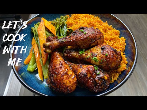Let’s Cook With me | Baked chicken drumsticks, Jollof rice & steamed Veg