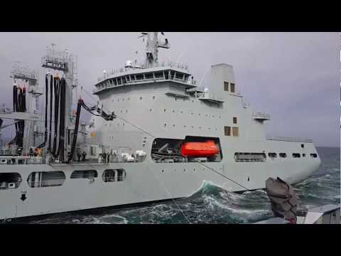 RFA Tiderace replenishes HMS Kent