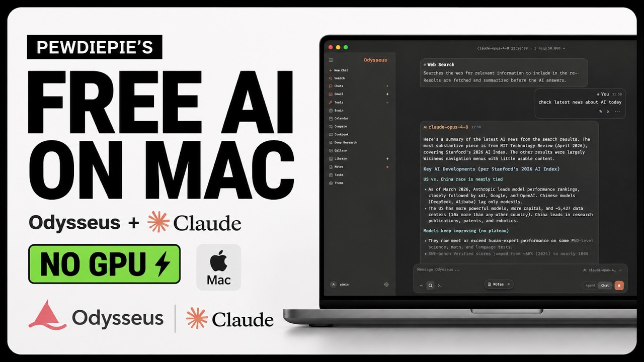 PewDiePie's Odysseus AI running on a Mac with Claude, no GPU
