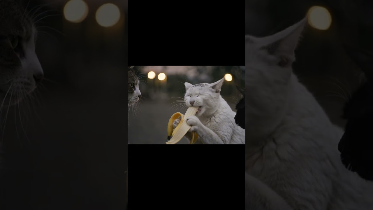 保護猫が炊き込みご飯のおにぎりを食べていたら隣で野良猫2匹が喧嘩勃発！The cat eats cooked rice balls