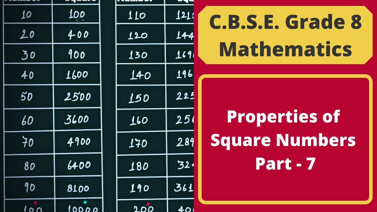 Properties of Square Numbers - Part 7 || Squares & Square Roots || C.B.S.E. Grade 8 Mathematics