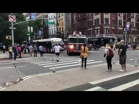 (NEAR COLLISION WITH PEDESTRIAN + LOTS OF HORN USAGE) FDNY Ladder 3 & Battalion 6 Responding