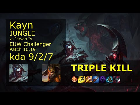 Kayn Jungle vs Jarvan IV - EUW Challenger 9/2/7 Patch 10.19 Gameplay