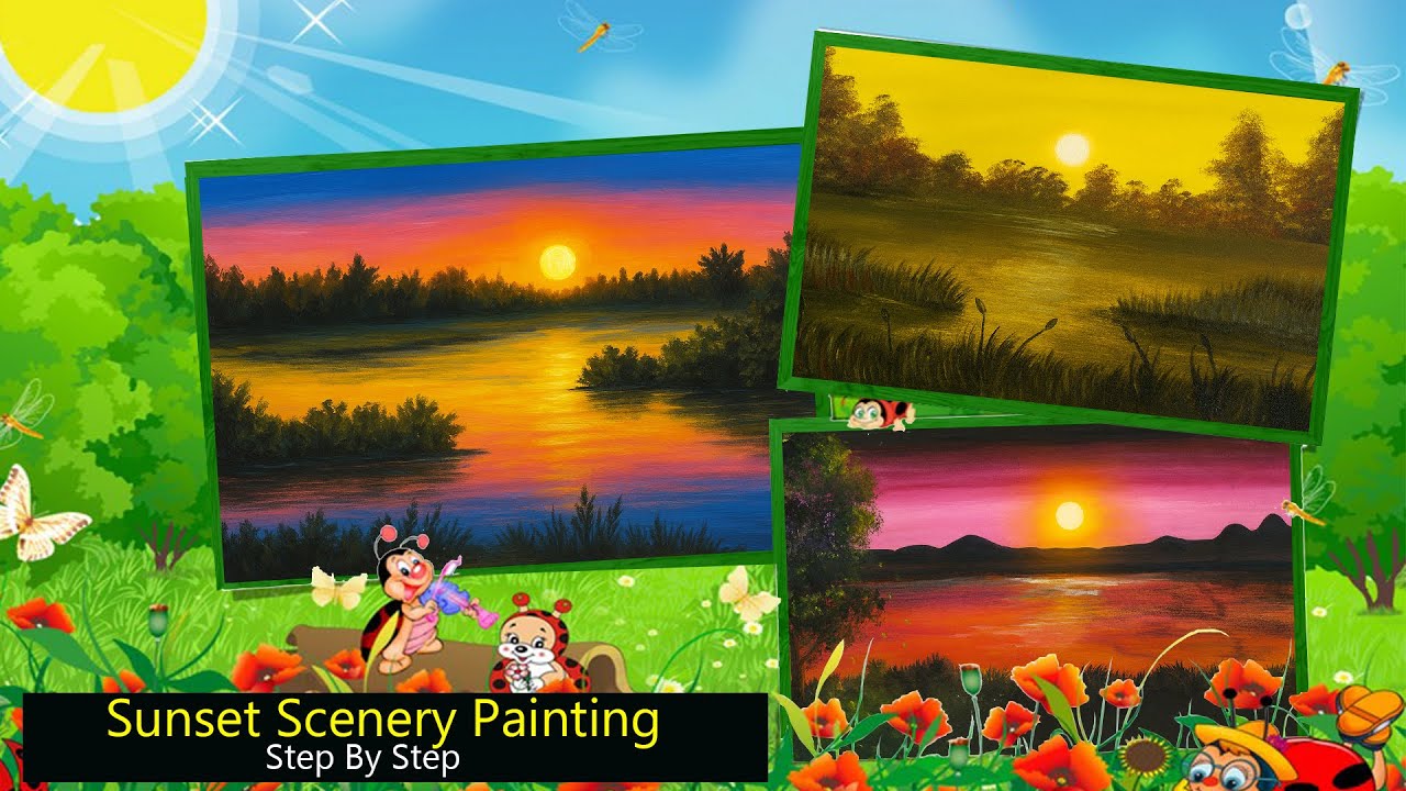 How to Draw Acrylic Sunset Painting | Relaxing Art with Soft Music | Acrylic Tutorial for Beginners