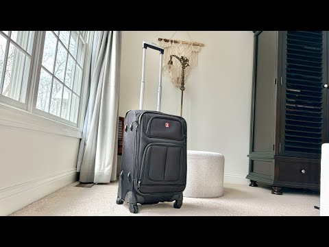 SWISSGEAR Sion Softside Expandable Spinner Luggage Durable Lightweight Travel Suitcase, Black, Checked-Medium video review thumbnail
