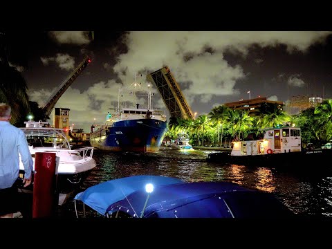 Cargo Ship on Miami River at Night