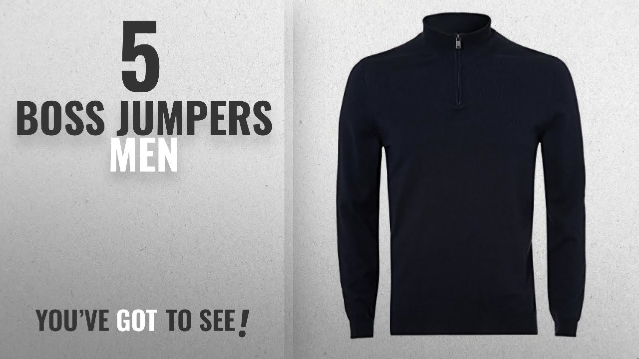 Top 10 Boss Jumpers Men [2018]: Hugo Boss Black Mens Padro Half Zip Jumper, Navy Blue Zip Sweater