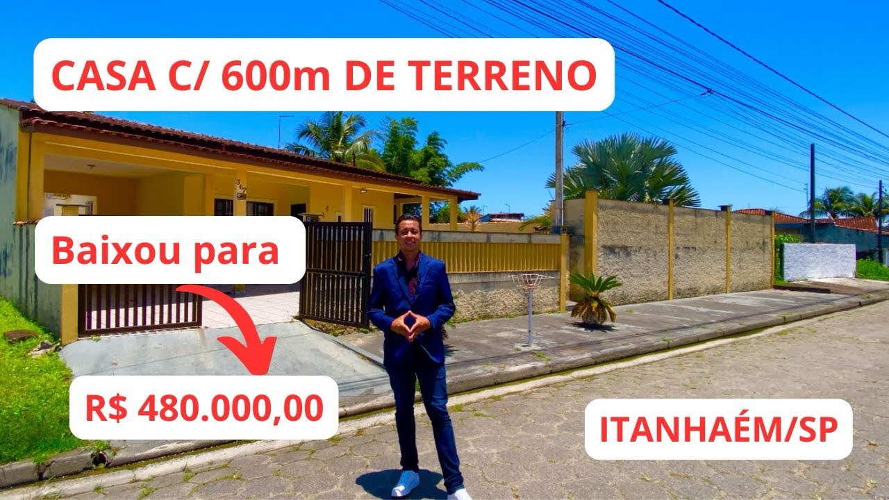 CASA COM 600m DE TERRENO E 03 QUARTOS EM ITANHAÉM/SP