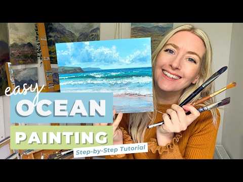 Easy Ocean Painting Tutorial 🎨 Stunning Acrylic Seascape Step by Step!