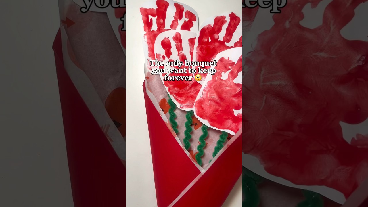 Valentine’s Day Handprint Rose Bouquet for kids ❤️ #valentinesday #roses #diybouquet