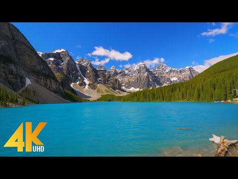 4K Mountain Lake Scenery & Healing Birdsong - One Day on Moraine Lake, Canada