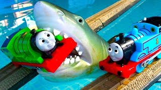 Thomas The Tank Pool Tracks Big Layout Train Crashes BoCo Bee & Shark Attack