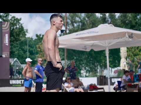 Olavi Laisarv (EST) vs Vitalii Khatsanovskyi (EST) 90kg. Men beach wrestling.