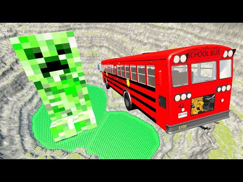 Leap Of Death Car Jumps & Falls Into Green Slime Pit with Minecraft Creeper - BeamNG.Drive