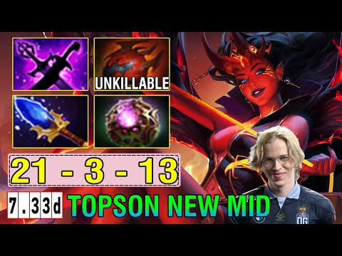 Topson Train New Imba Mid [Queen Of Pain] Ez Denied Hot Meta Hero Dark Seer Dota2 7.33D