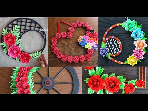 5 Beautiful Paper Rose Flower Wall Hanging🌹🌹🌹 - Easy Wall Decoration ideas - Paper Craft