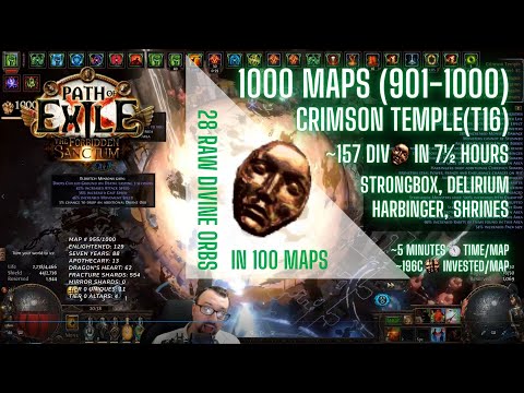 [PoE 3.20] 1000 Juiced MAPS (901-1000) - Magic Finding on Crimson Temple (cumulative 22div per hour)