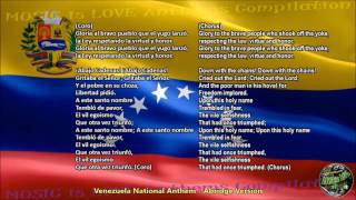 Venezuela National Anthem w/music, vocal ABRIDGE VERSION, and lyrics Spanish w/English Tran
