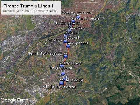 Tramvia Firenze 2017 03 30 linea 1 Scandicci Villa Costanza Firenze Stazione Tour 3D