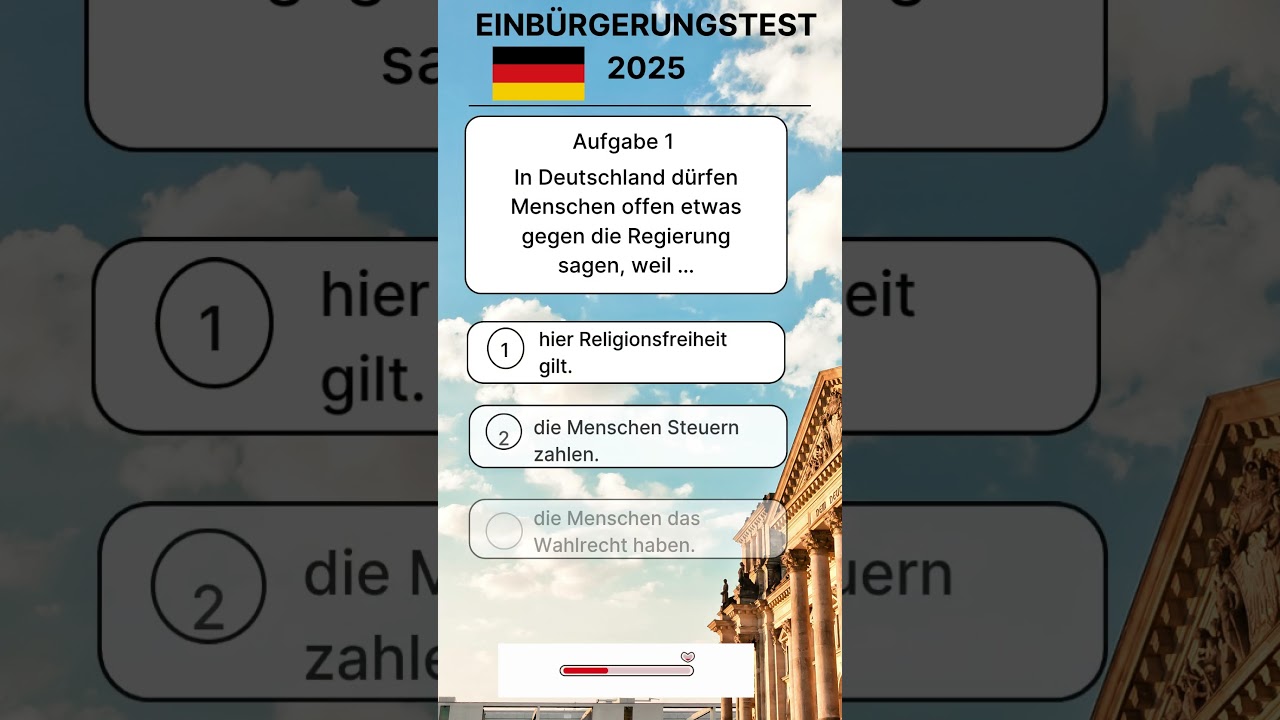 Einbürgerungstest  – Aufgabe 1 | Quiz zur Testvorbereitung aus dem offiziellen Fragenkatalog