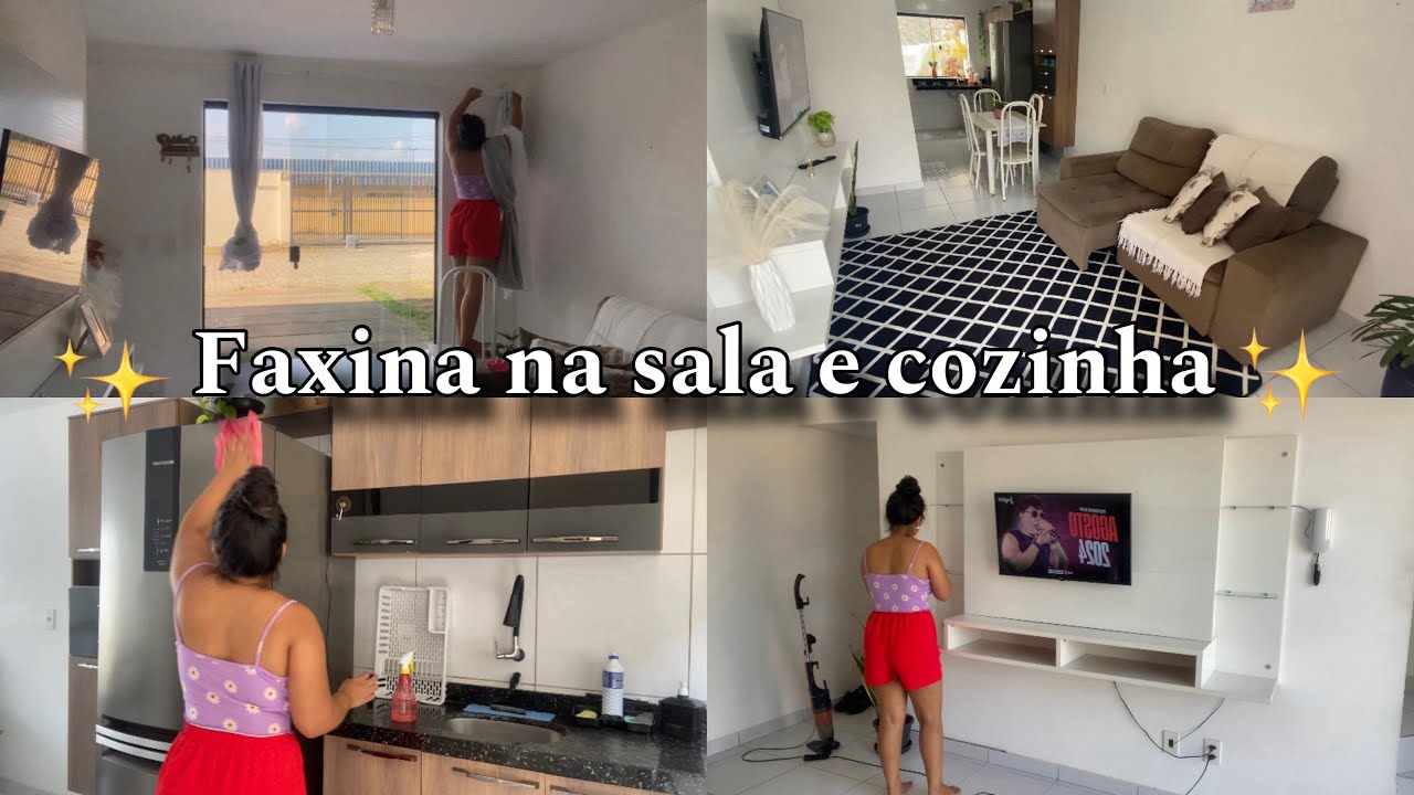 FAXINA PESADA NA SALA E COZINHA + LAVEI A CORTINA 🧼