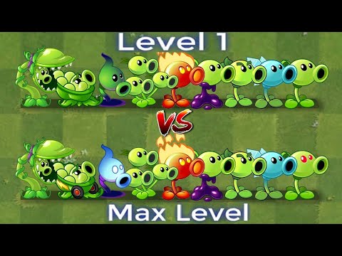 PvZ 2 All Peashooters Level 1 vs Max Level #GZ
