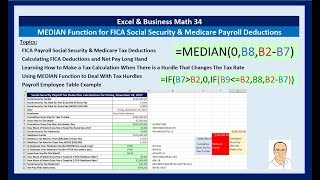 Excel &amp; Business Math 34: MEDIAN Function for FICA Social Security &amp; Medicare Payroll Deductions