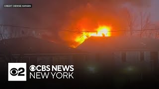 Firefighters battle massive fire at Roselle Park, N.J. flooring manufacturing warehouse