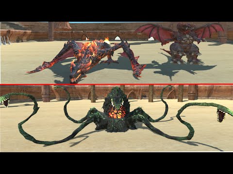 BIOLLANTE VS FIRE LAVA DRAGON AND DESTOROYAH AT THE ARENA - Animal Revolt Battle Simulator