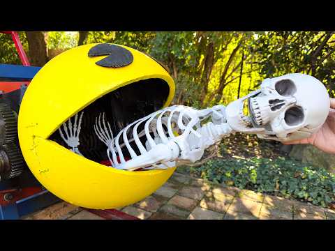 Skeleton vs Real Life PacMan Shredder