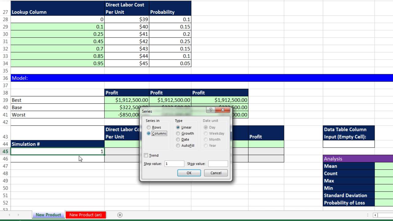 Basic Excel Business Analytics #66: Monte Carlo Simulation for New Product, 3 Uncertain Variables