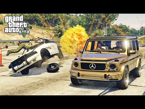 GTA 5 Pure Gold G-Wagon Car Crashes Police Chase - Impact Compilation - Destruction
