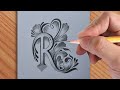 beautiful R letter tattoo drawing with pencil || how to make drawing of R letter design