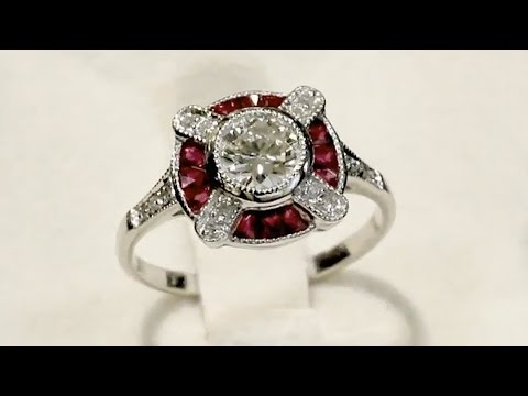 Diamond and Ruby, Platinum Dress Ring - Art Deco - Vintage Circa 1940 - AC Silver W9576