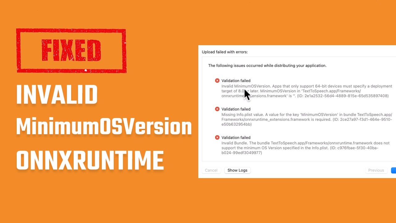 How to Fix Invalid MinimumOSVersion Error in Xcode (ONNX Runtime iOS Upload Fix)