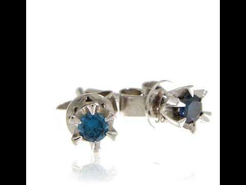 Cercei Aur Alb 14K 585 cu Diamante Naturale Albastre - Stralucire Captivanta