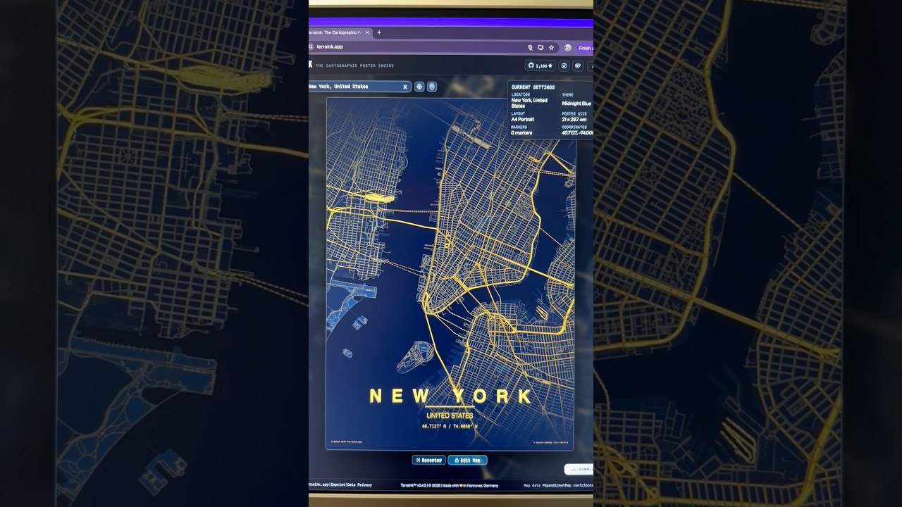 Get map poster of almost any city #map #citymap #poster