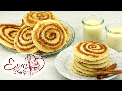Cinnamon-Roll-Pancakes / Pancake mit Zimt-Swirl und Vanille-Soße / Frühstück / Backen evasbackparty
