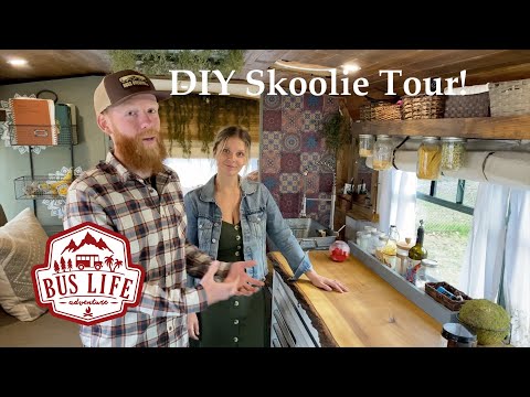 Young Couple's AMAZING DIY Shuttle Bus Conversion | FULL SKOOLIE TOUR
