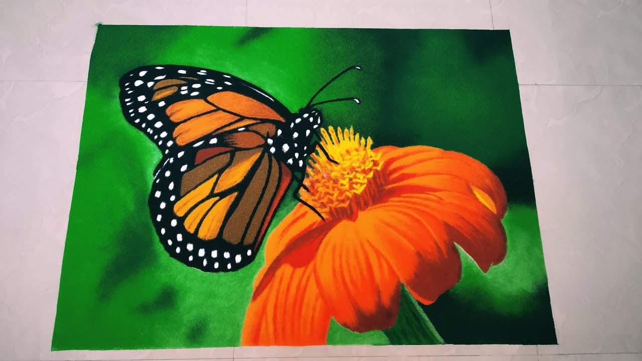 Realistic butterfly flower poster rangoli by light2dark shade