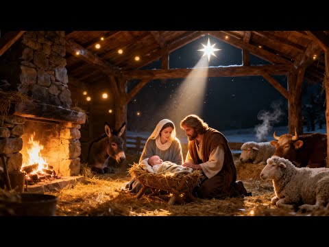 🕊️✨Peaceful Christmas Nativity Ambience 🌟 Soft Christmas Harp Music & Fireplace