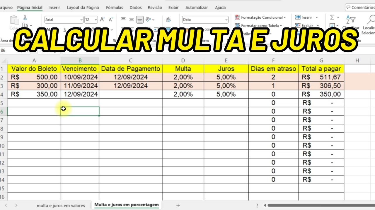 Como criar uma planilha no Excel para calcular juros e multa de boletos -   Fácil e Prático