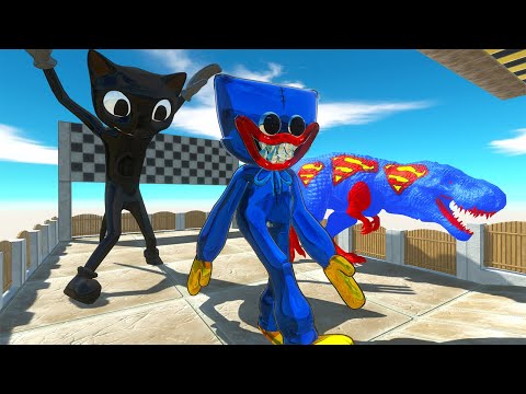 Cartoon Cat vs T-rex Superman Speed Race Championship - Animal Revolt Battle Simulator