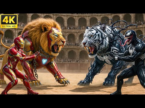⚔️ Ferocious VENOM Tiger 🆚 Massive IRON MAN Lion King | Ultimate Wild Animal Fights Showdown