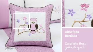 Almofada Bordada Corujinha Rosa | Ref: 52004