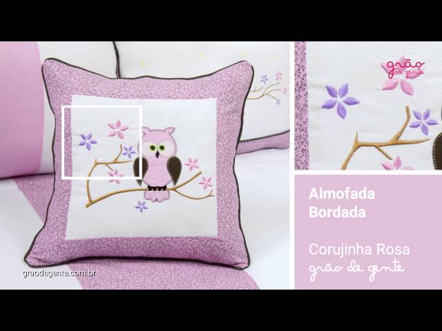 Almofada Bordada Corujinha Rosa | Ref: 52004