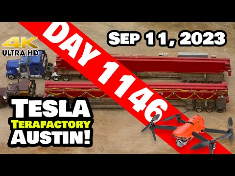 BRIDGE CRANES AT STAMPING ARRIVE AT GIGA TEXAS! - Tesla Gigafactory Austin 4K  Day 1146 - 9/11/23